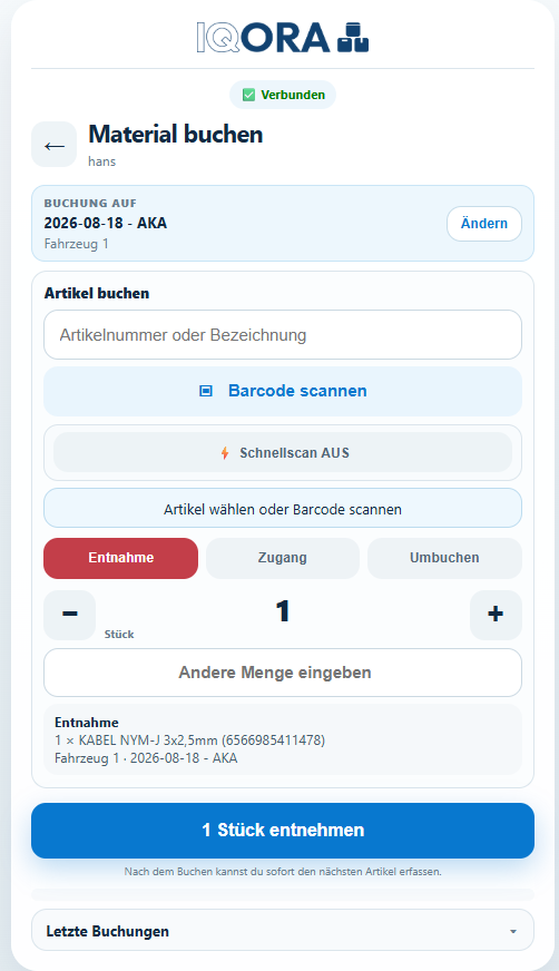 Materialbuchung in der PWA