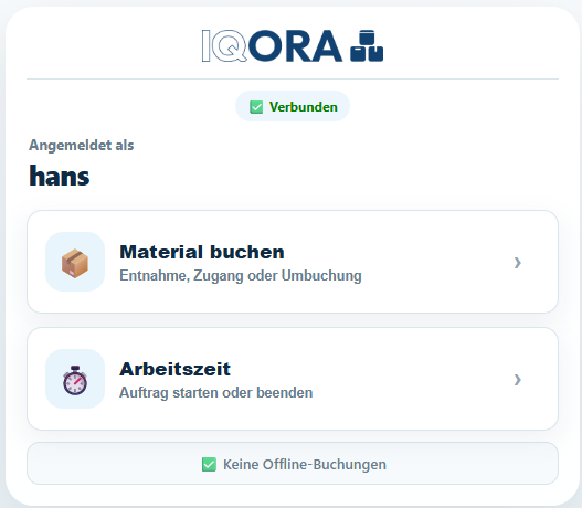 Startseite der IQORA-PWA